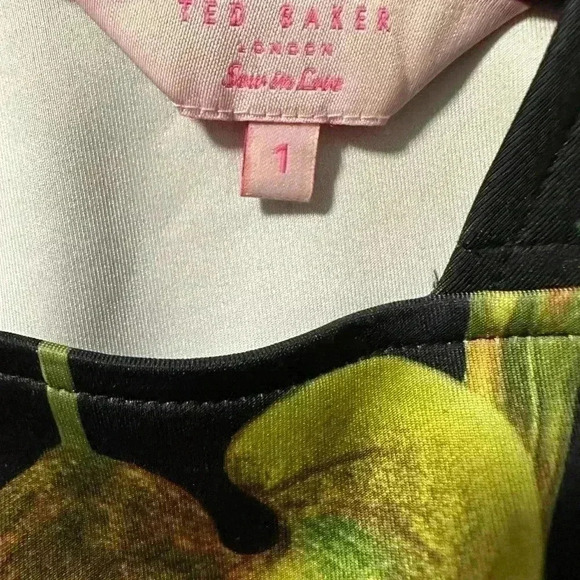 166. TED BAKER  Women's Black Moven Floral Skater Dress SZ 1 - Picture 8 of 8